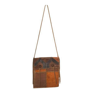 Vintage Char Crossbody Purse Handmade Leather Patchwork Braided Strap Boho